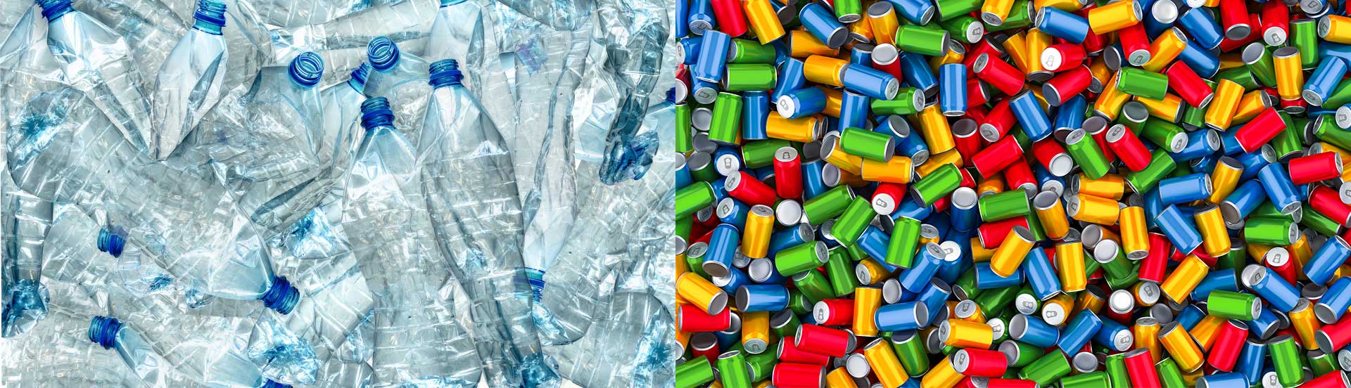 Leere PET Flaschen und Getränkedosen